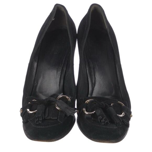 Authentic Gucci Black Silver Horsebit Fringe Tassel Loafer Block Heel Shoe 8.5 - Picture 3 of 6